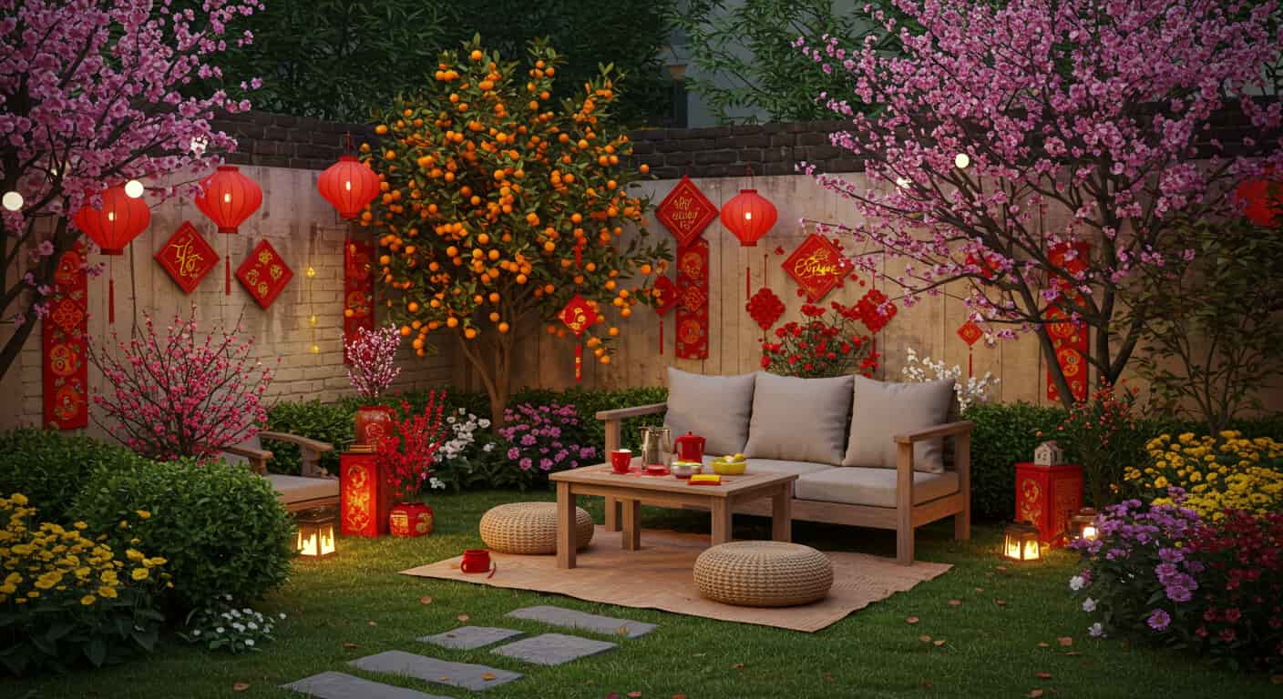 Trang trí sân vườn đón Tết: Tạo không gian nhà cửa sạch sẽ, ấm cúng